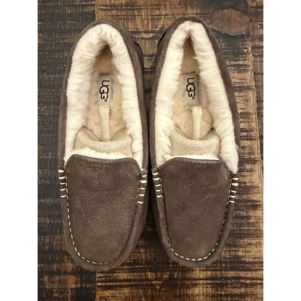 UGG Womens Sz 5 Ansley Suede Sheepskin Slip On Loafers Slippers Coco Brown